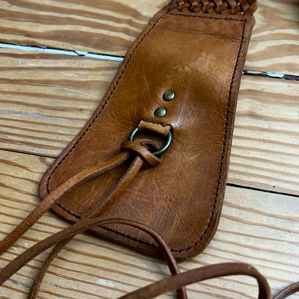 Vintage Woven Leather Bohemian Festival Belt with Leather Ties - Picture 2 of 5